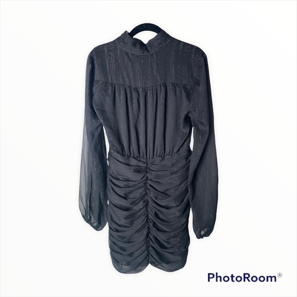 NEW HOUSE OF HARLOW x REVOLVE Black Metallic High Neck Long Sleeve Mini Dress 4 - Picture 7 of 9